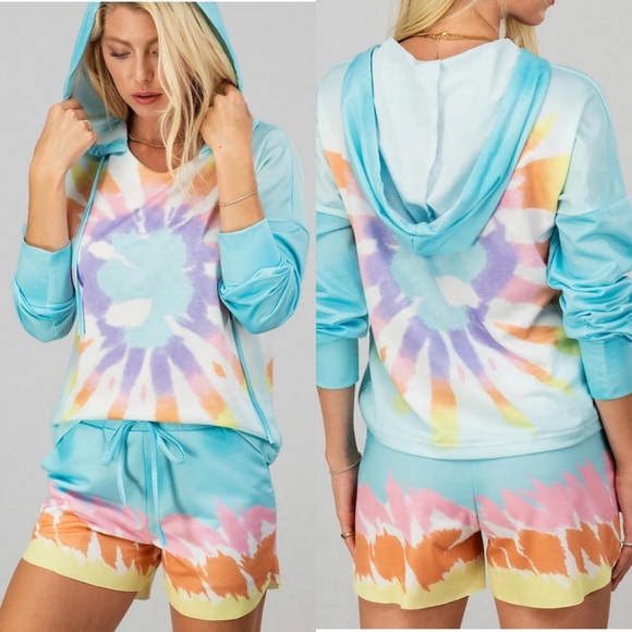 🔥 SALE Turquoise Multi Hoodie Top & Shorts Set - Picture 10 of 11